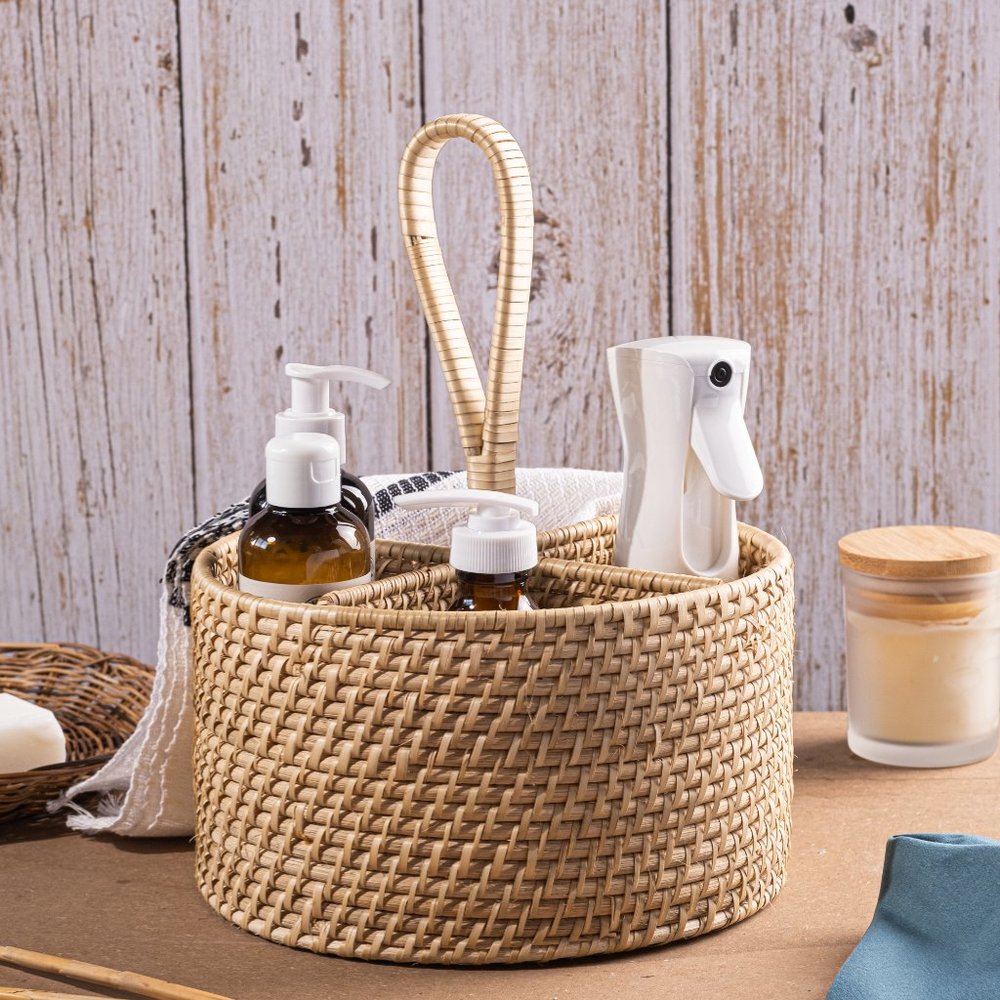 Handmade Rattan Abaca Round Storage Caddy Basket, Home Decor Storage, Basket Org